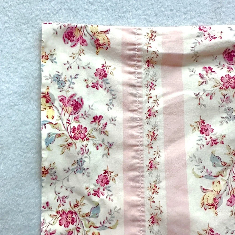 Ralph Lauren Millicent Standard Pillowcase Floral Stripe Pink Cotton Made Italy